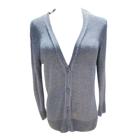 Talbot's Slate Blue Linen Sweater Size Medium Quiet Luxury Capsule Career - Picture 4 of 6